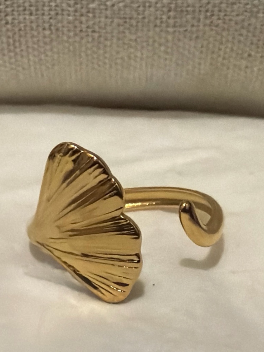 Gold Ginkgo Leaf Adjustable Ring - Women Jewelry